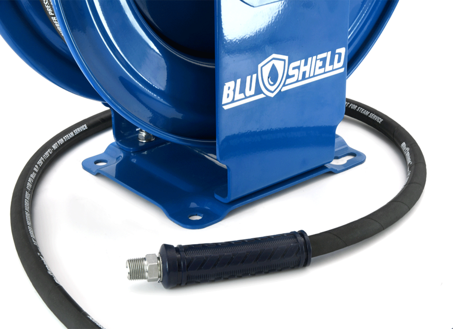 BluShield Heavy Duty Pressure Washer Hose Reel with Aramid Braided Hose, 6'  Lead-in Hose